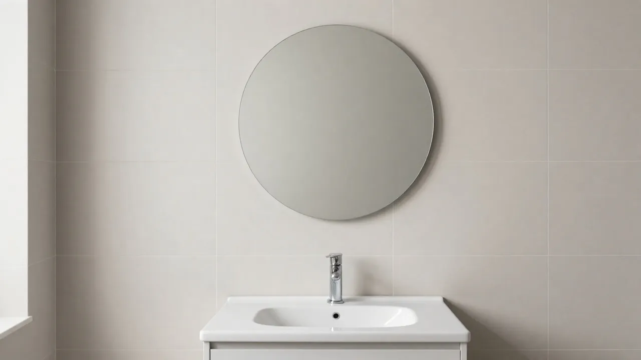 Jakie lustro wybrać do łazienki? Okrągłe lustro nad pojedynczą umywalką