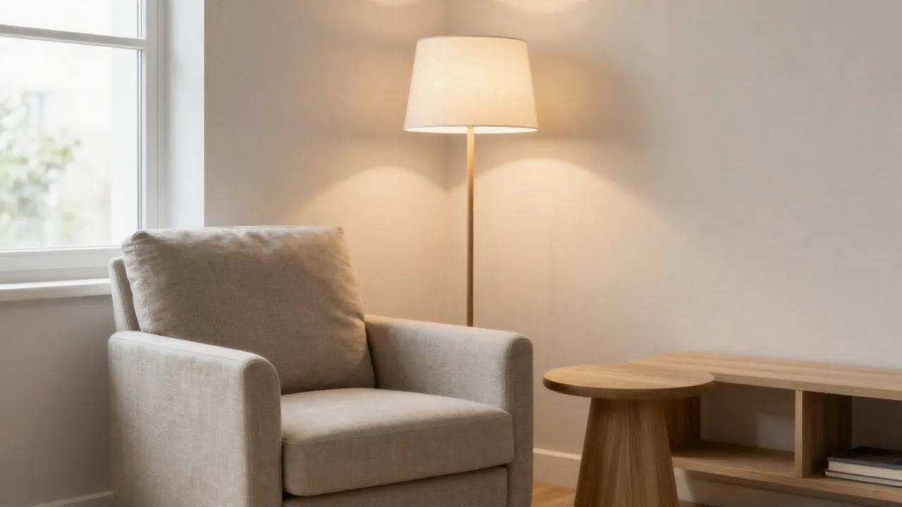 Jak urządzić salon bez telewizora? Kącik do czytania z fotelem, lampą i stolikiem