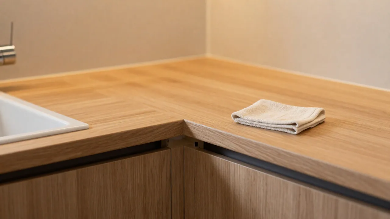 Blat laminowany czy drewniany, drewniany blat przy zlewie z zabezpieczonym wycięciem - Blat laminowany czy drewniany – co sprawdzi się lepiej?