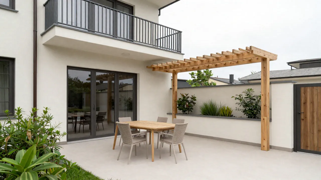 Jak osłonić taras od sąsiadów? Pergola i ekran chroniące przed widokiem z wyższego balkonu
